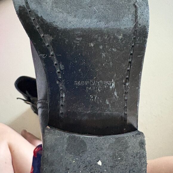 Saint Laurent Ankle Buckle Studded Leather Boots Black Size 37 US 7 - Picture 9 of 13